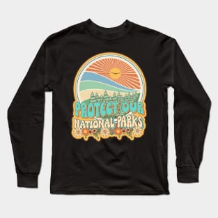 Protect our national parks retro climate call to action groovy hippie biologist Long Sleeve T-Shirt